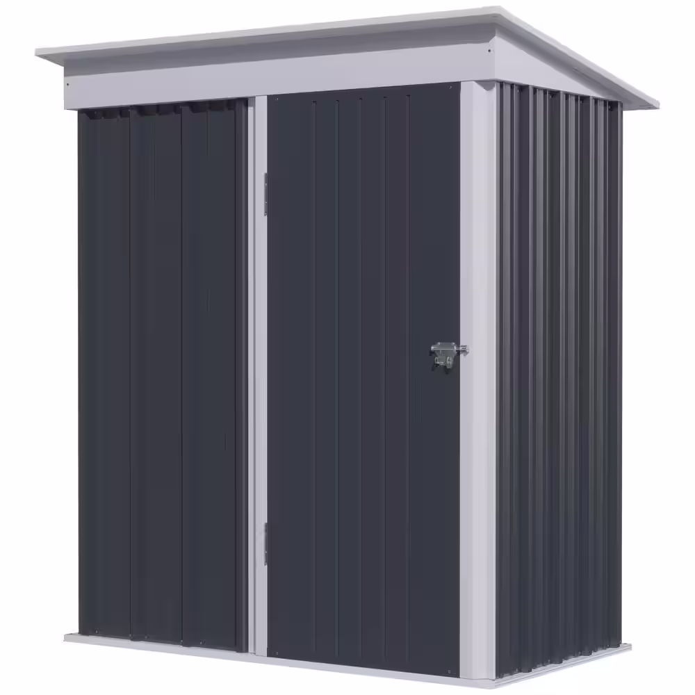 Outsunny 5 ft. W x 3 ft. D Metal Shed for Garden with Floor, Adjustable Shelf, Lock and Gloves (15 sq. ft.)