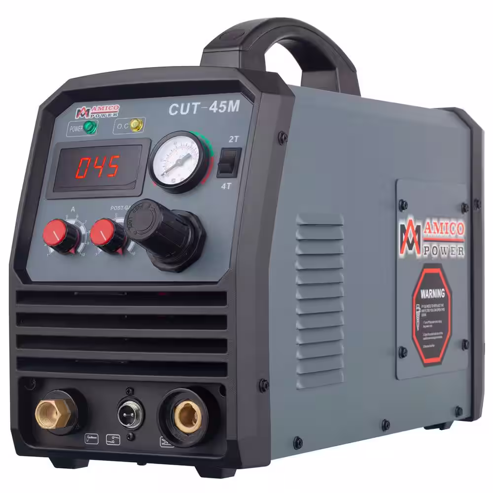 AMICO POWER 45 Amp 95-Volt to 260-Volt Wide Voltage Plasma Cutter with 3/5 in. Clean Cut, Power Cords Can Extend to 700 ft.