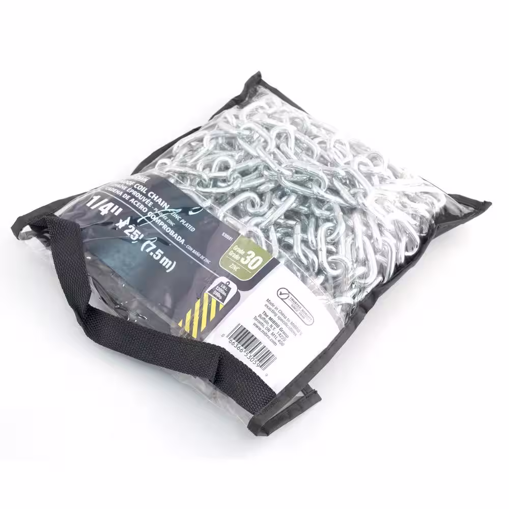 KingChain 1/4 in. x 25 ft. Grade 30 Proof Coil Chain Zinc Plated Heavy-Duty Carry Bag