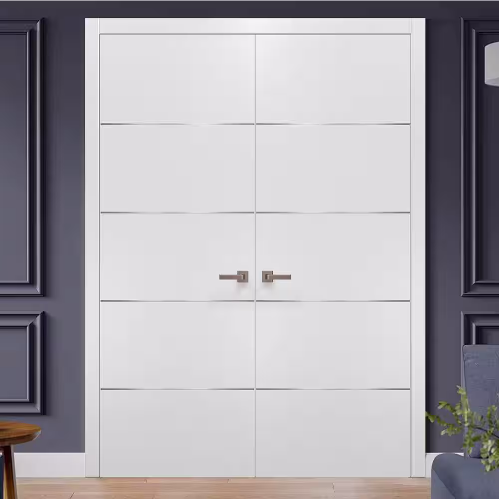 None 0020 60 in. x 80 in. Flush No Bore White Finished Pine Wood Interior Door Slab with French Hardware Included