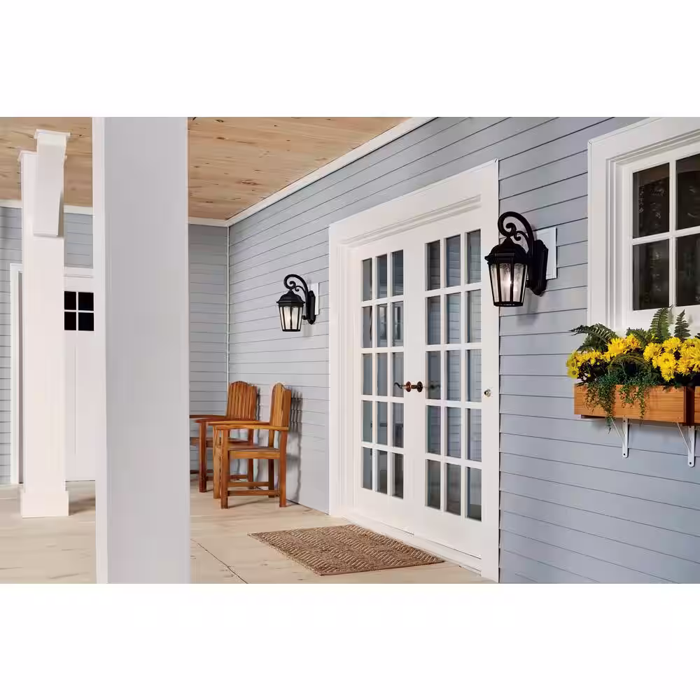KICHLER Courtyard 17.75 in. 1-Light Rubbed Bronze Outdoor Hardwired Wall Lantern Sconce with No Bulbs Included (1-Pack)