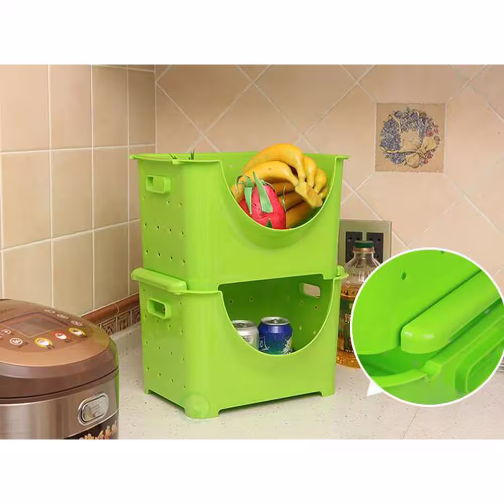 Basicwise Stackable Plastic Storage Container with Stacking Bin in Green