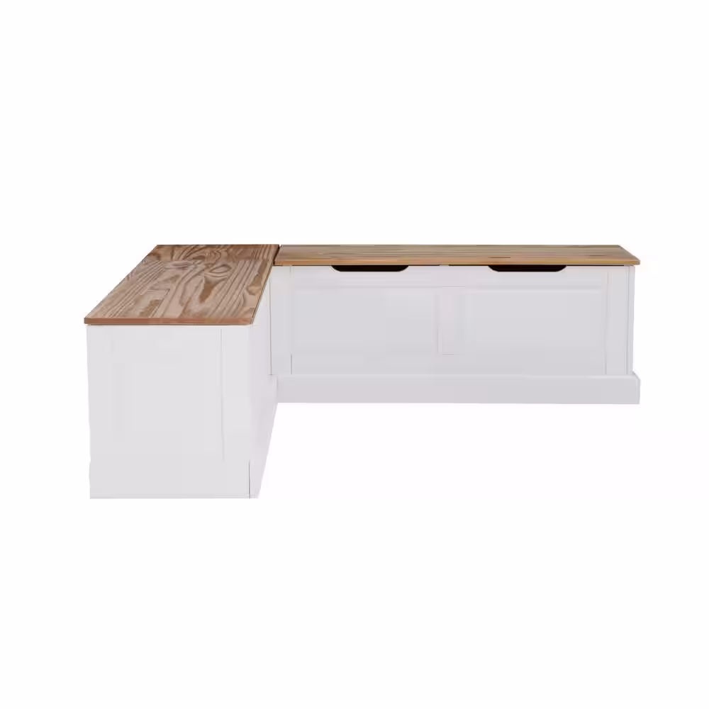 Linon Home Decor Rockhill Natural and White Backless Nook 62 in. L x 16.50 in. D x 18.25 in. H