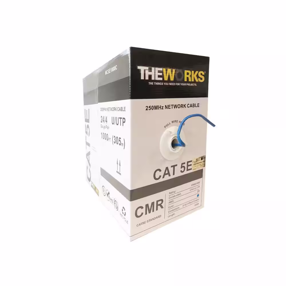 THEWORKS Cat 5E 24/4 1000 ft. BLUE U/UTP CMR DATA CABLE