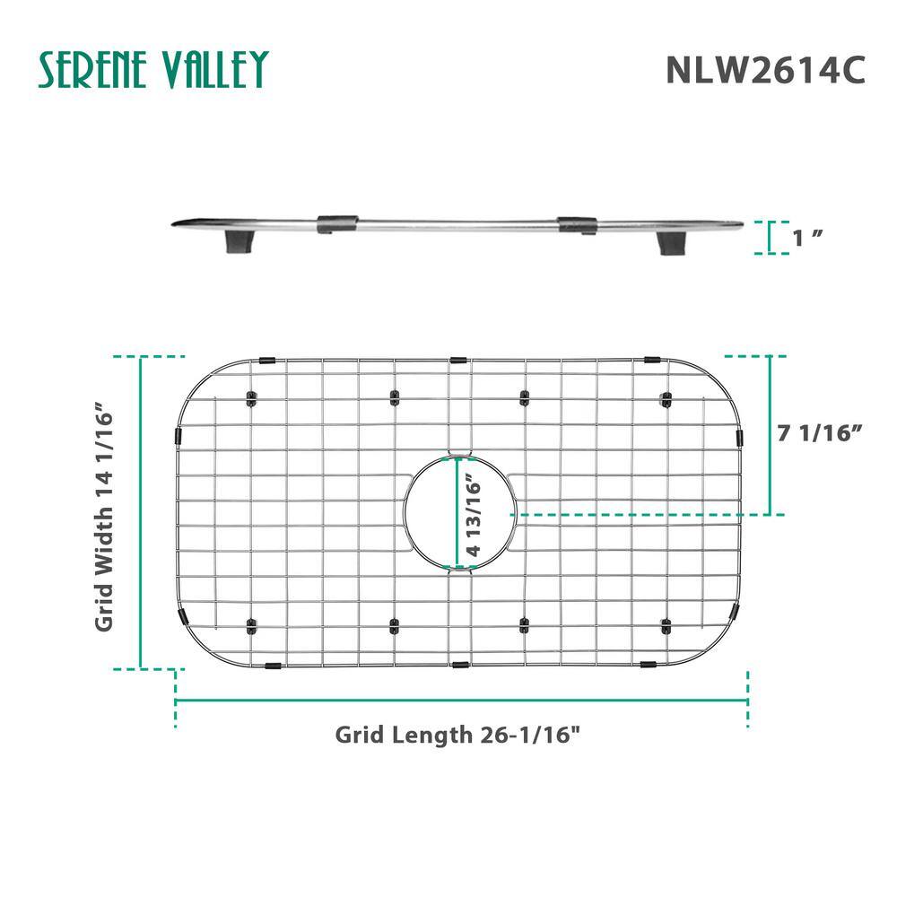 SERENE VALLEY 26.06 in. x 14.06 in. Center Drain Stainless-Steel Sink Grid