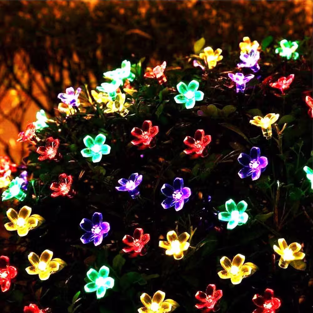 SOWAZ Outdoor 22 ft. Solar Flower Mini Bulb 50 LED String Light Multi-Color for Garden, Patio, Decor