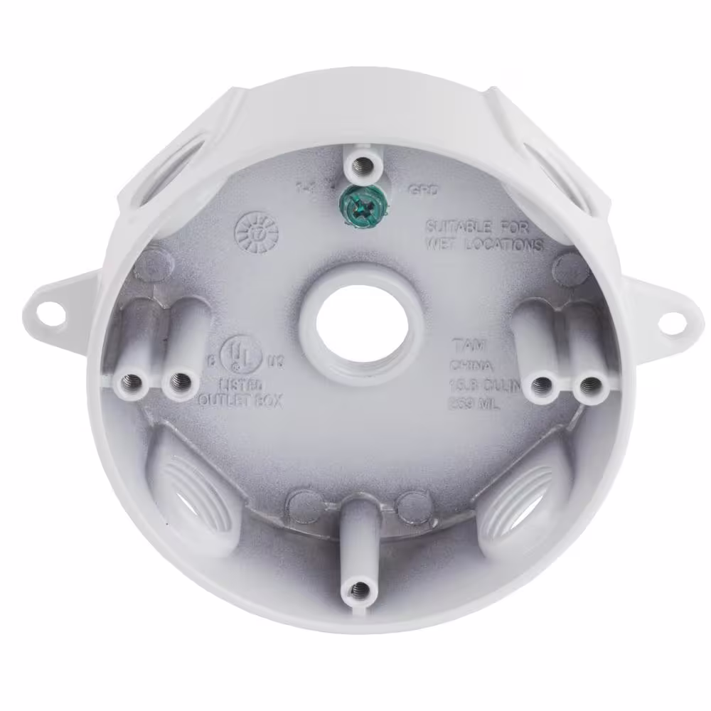 Commercial Electric 4 in. Round Metallic Weatherproof Box with (5) 1/2 in. Holes, White