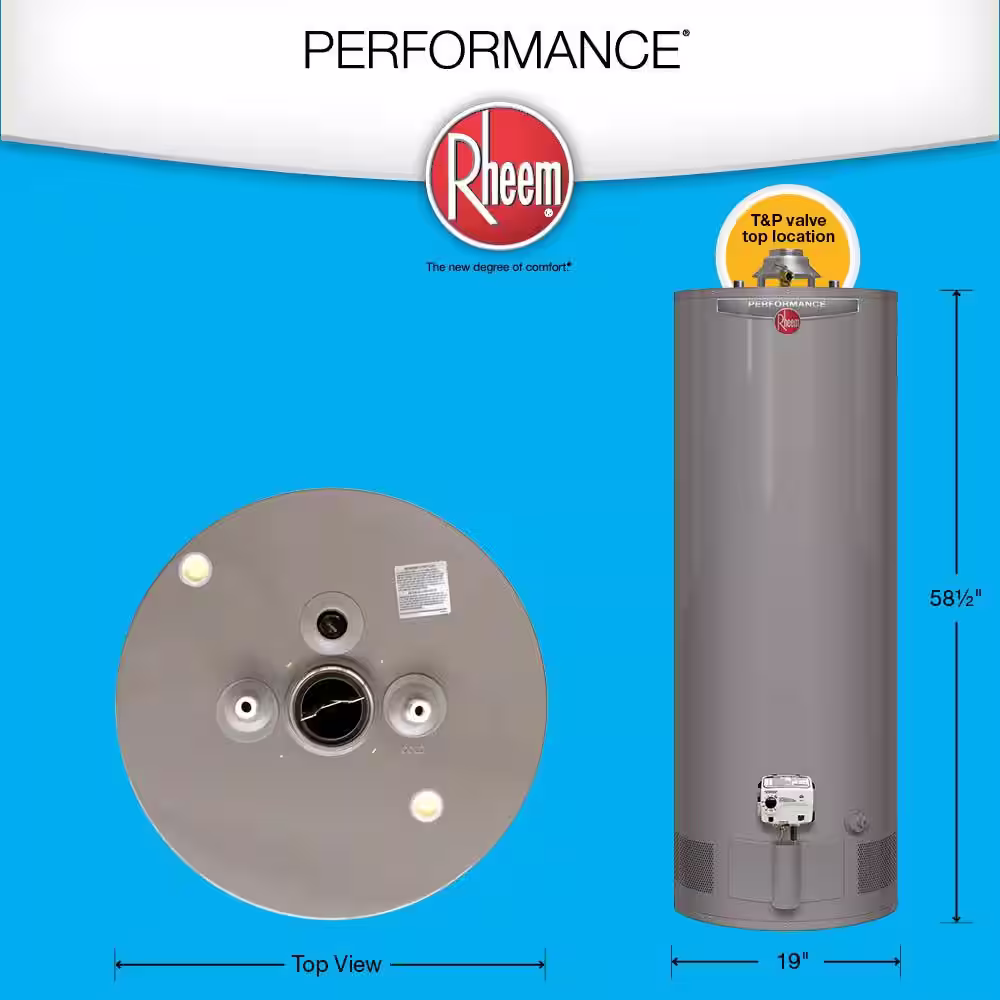 Rheem Performance 40 Gal. Tall 6-Year 40,000 BTU Natural Gas Tank Water Heater with Top T and P Valve