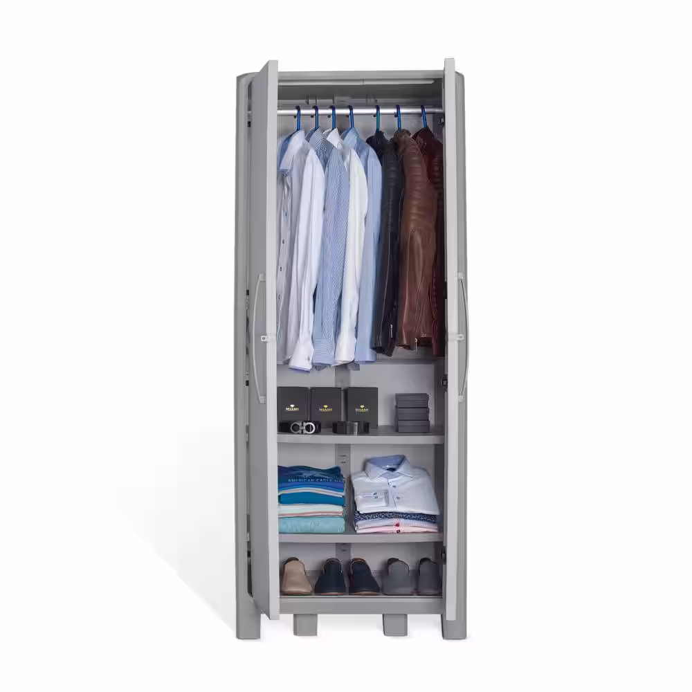 MQ Eclypse 28.4 in. W x 72 in. H x 18.11 in. D Large 3 Shelf Wardrobe Freestanding Cabinet in Gray