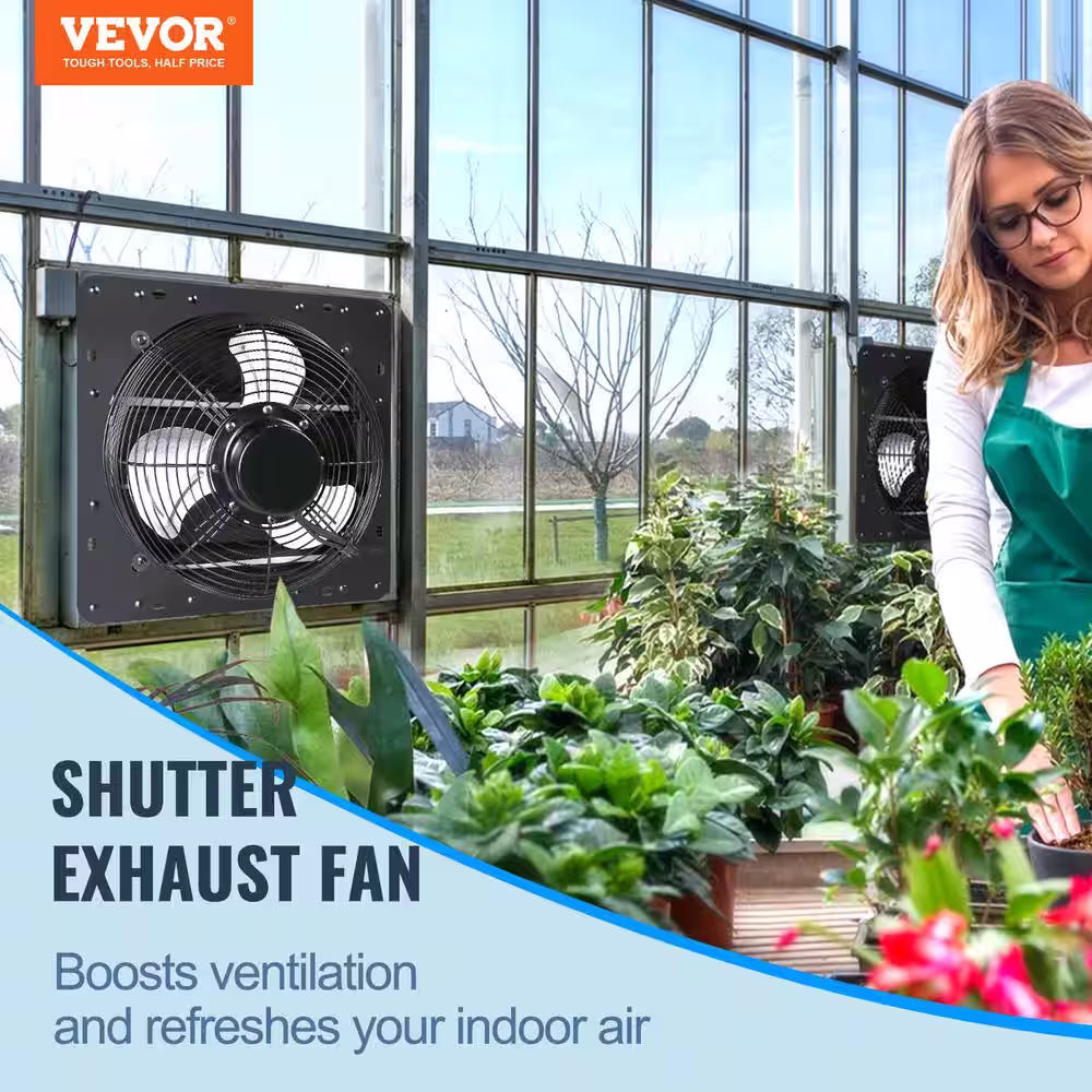 VEVOR Shutter Exhaust Fan 16 in. 2650 CFM, 10-Speed Adjustable Wall Mount Attic Fan Ventilation and Cooling for Greenhouses