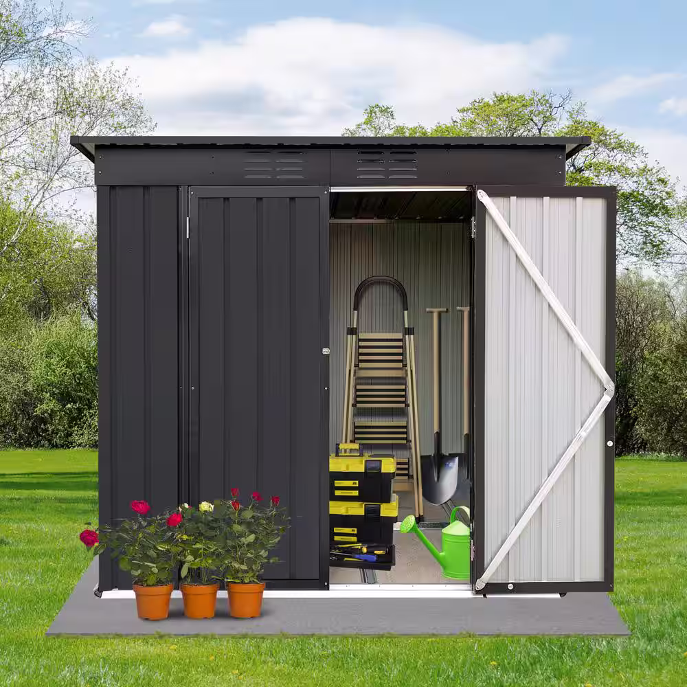 BTMWAY 6 ft. W x 4 ft. D Galvanized Double Door Metal Shed(21 sq. ft.) Outdoor Storage Tool Shed for Garden/Backyard/Patio/Lawn