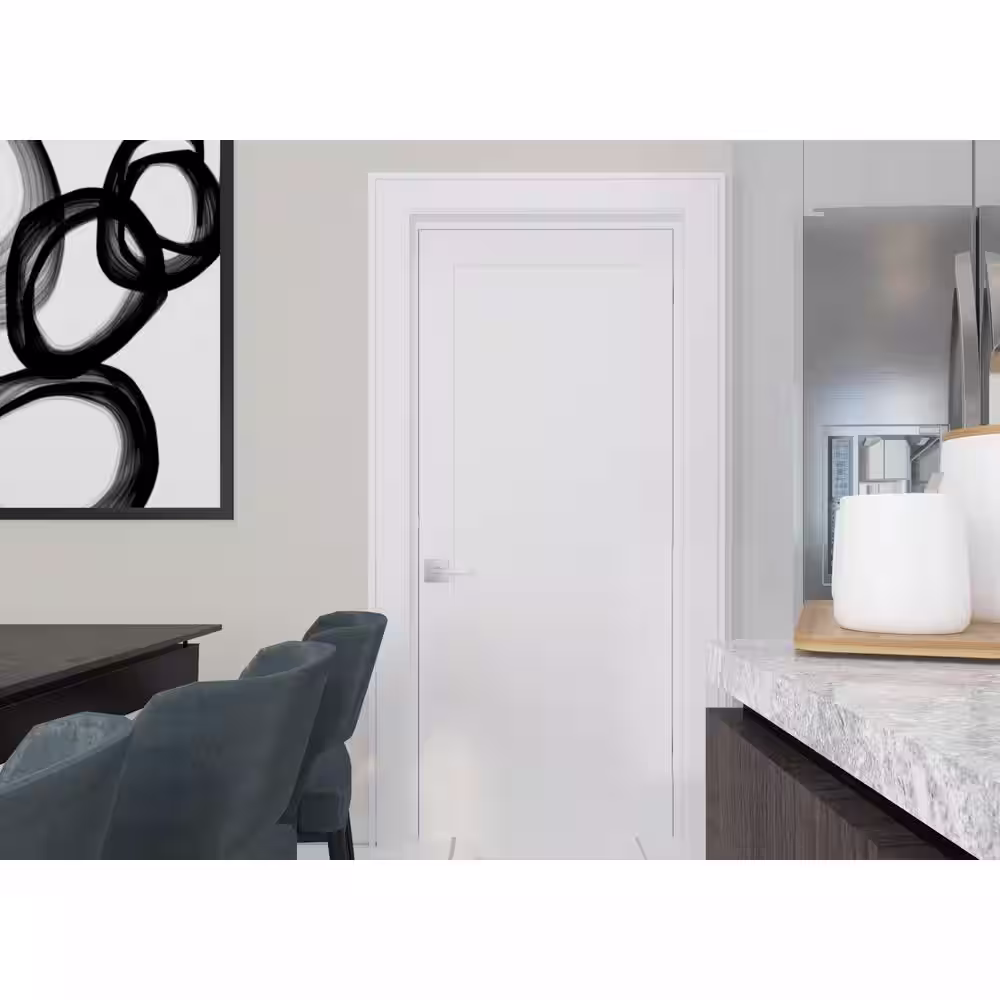 RESO 30 in. x 80 in. Right-Handed White Solid Core Primed Composite Single Prehung Interior Door Bronze Hinges