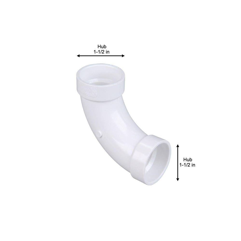 NIBCO 1-1/2 in. PVC DWV 90-Degree Hub x Hub Long-Turn Elbow Fitting