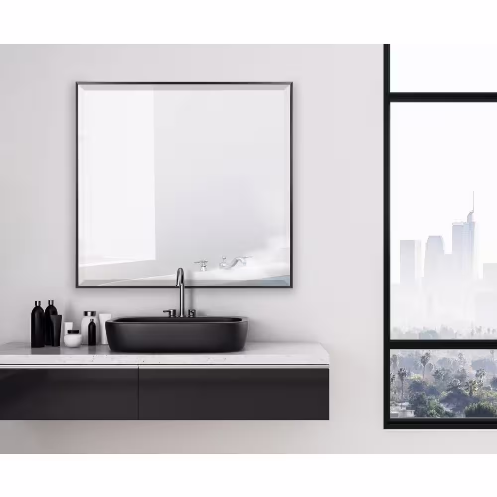 Kate and Laurel Rhodes 28 in. x 28 in. Classic Square Framed Black Wall Accent Mirror