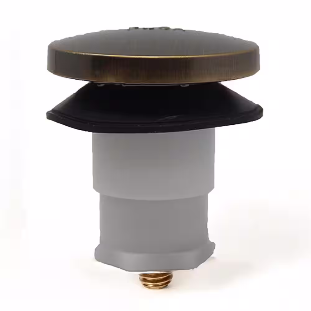 PF WaterWorks Fits 3/8 in. and 5/16 in. Tub Universal Toe Touch Hair Catcher Bathtub Drain Stopper in Antique Brass