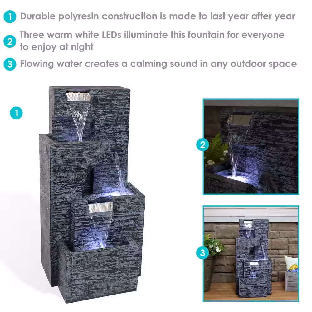 Sunnydaze Decor 32 in. Contemporary Cascading Tower Water Fountain with LED Lights