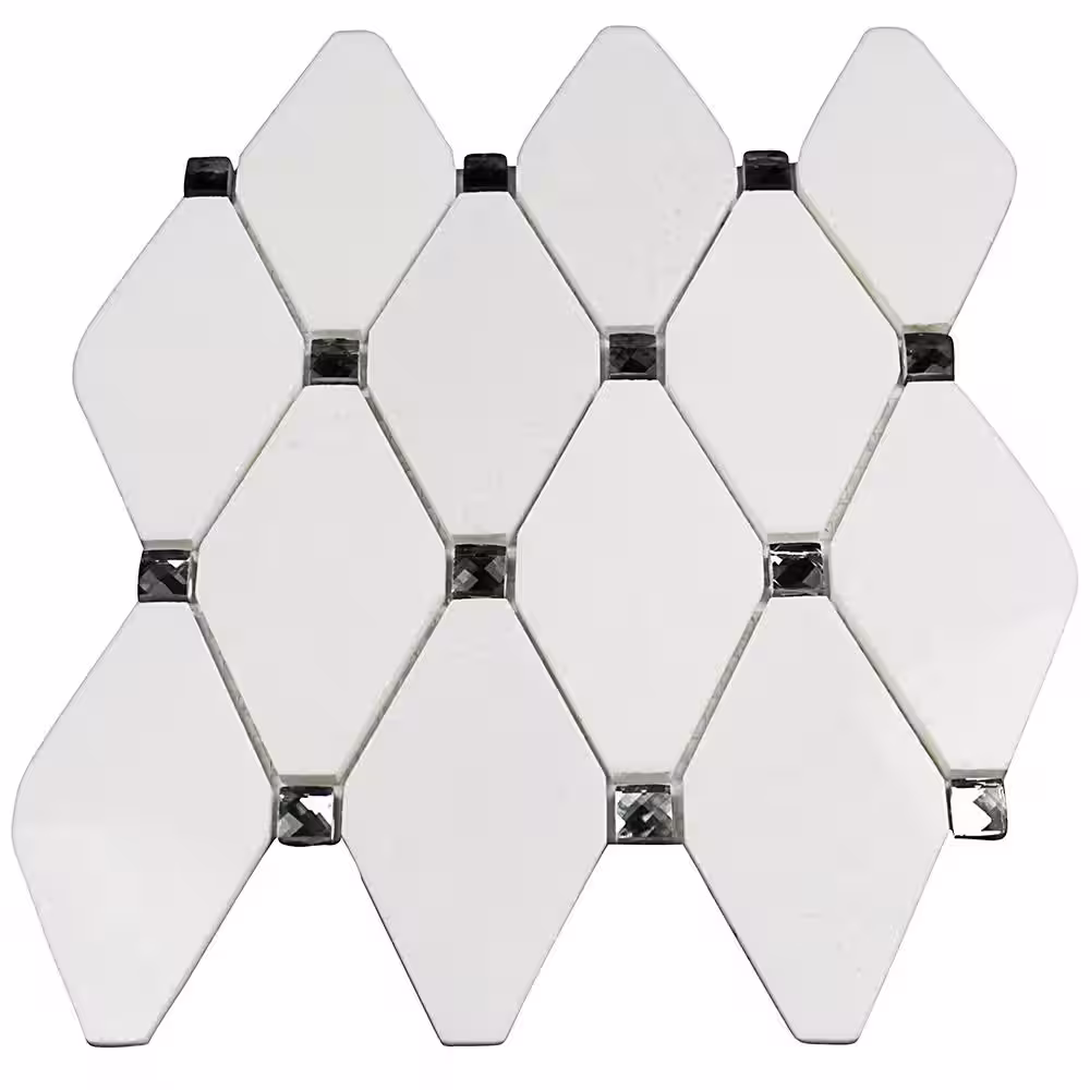Ivy Hill Tile Mirage Lozenge Thassos 11.25 in. x 10.5 in. x 8 mm Marble and Glass Wall Mosaic Tile
