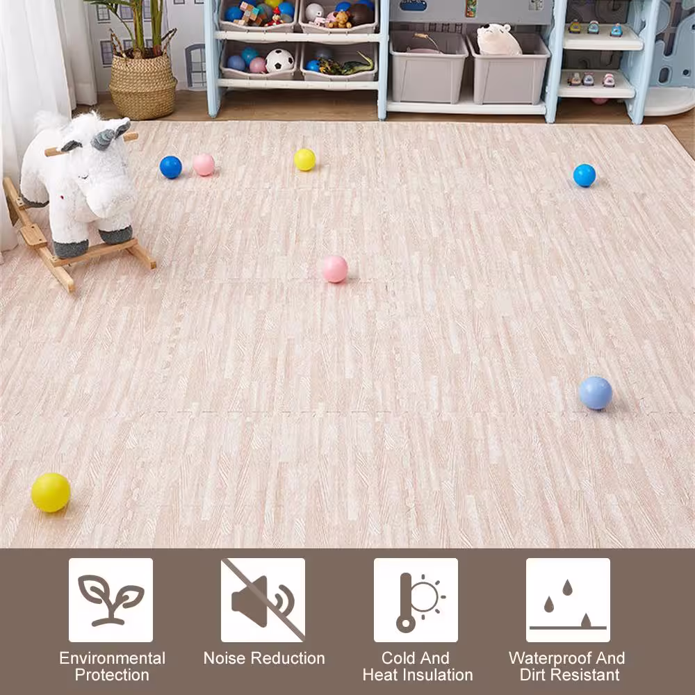 None 24 in. x 24 in. x 0.79 in. White Wood Grain EVA Interlocking Foam Floor Mat 16 sq ft. (4-Tiles Per Case)