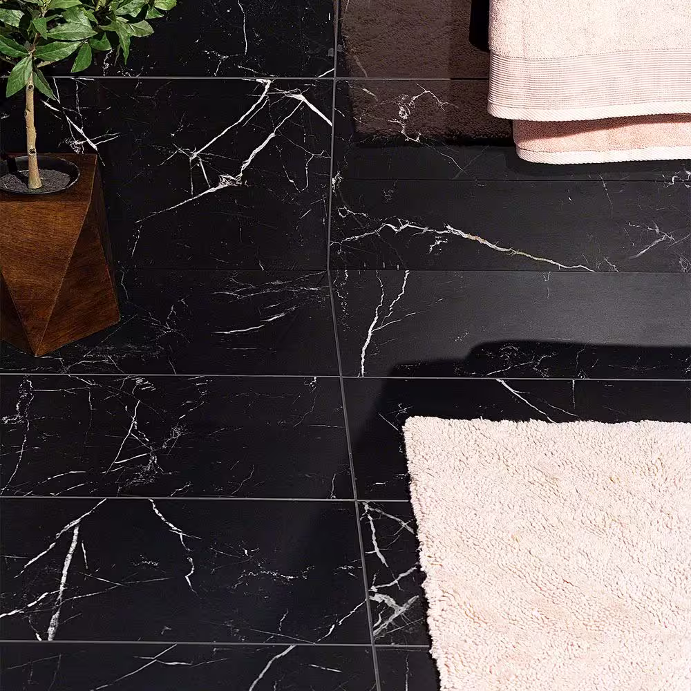 Ivy Hill Tile Marmo Black 11.81 in. x 23.62 in. Matte Marble Look Porcelain Floor and Wall Tile (11.62 sq. ft./Case)