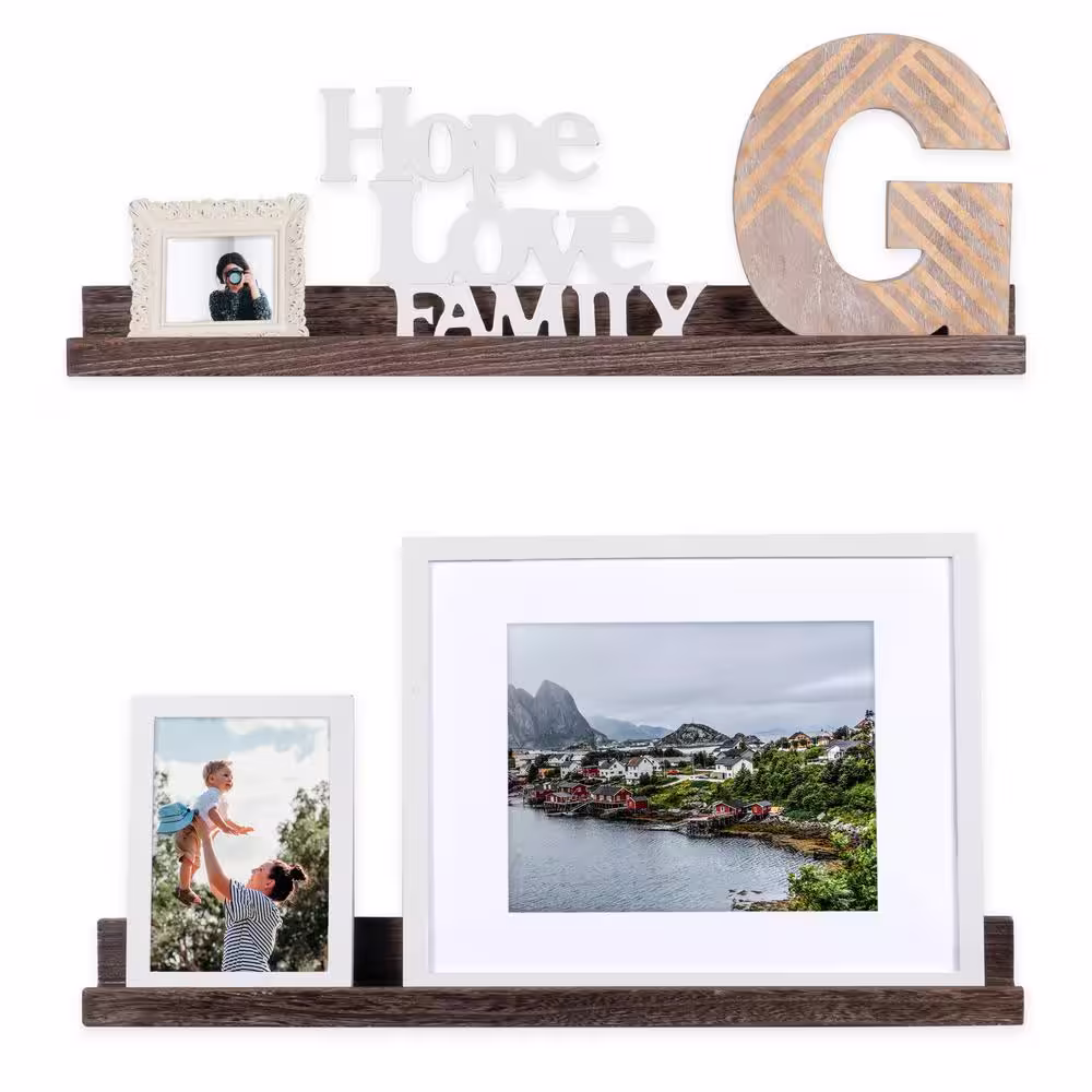 Rustic State Ted Wall Mount Narrow Picture Ledge Shelf Display:Floating:Torched Brown Set of 2