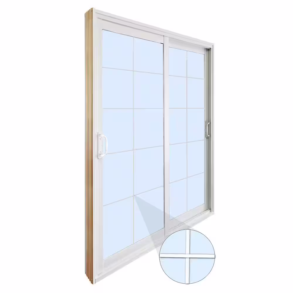 Stanley Doors 60 in. x 80 in. Double Sliding Patio Door with 10-Lite Internal White Flat Grill