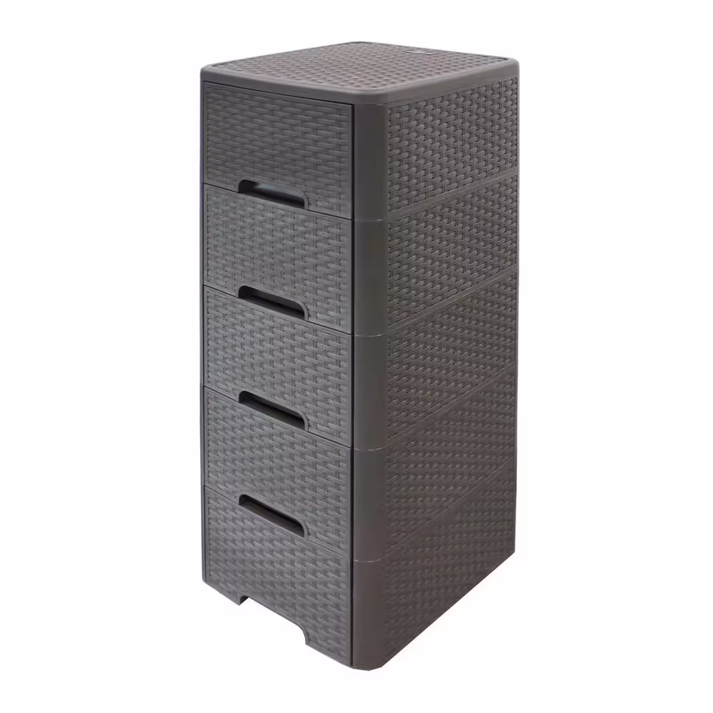 Modern Homes Rattan Style 5-Drawer Unit in Brown