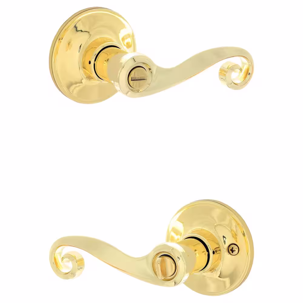 ESSENTIALS by Schlage Acton Bright Brass Privacy Bed/Bath Door Handle