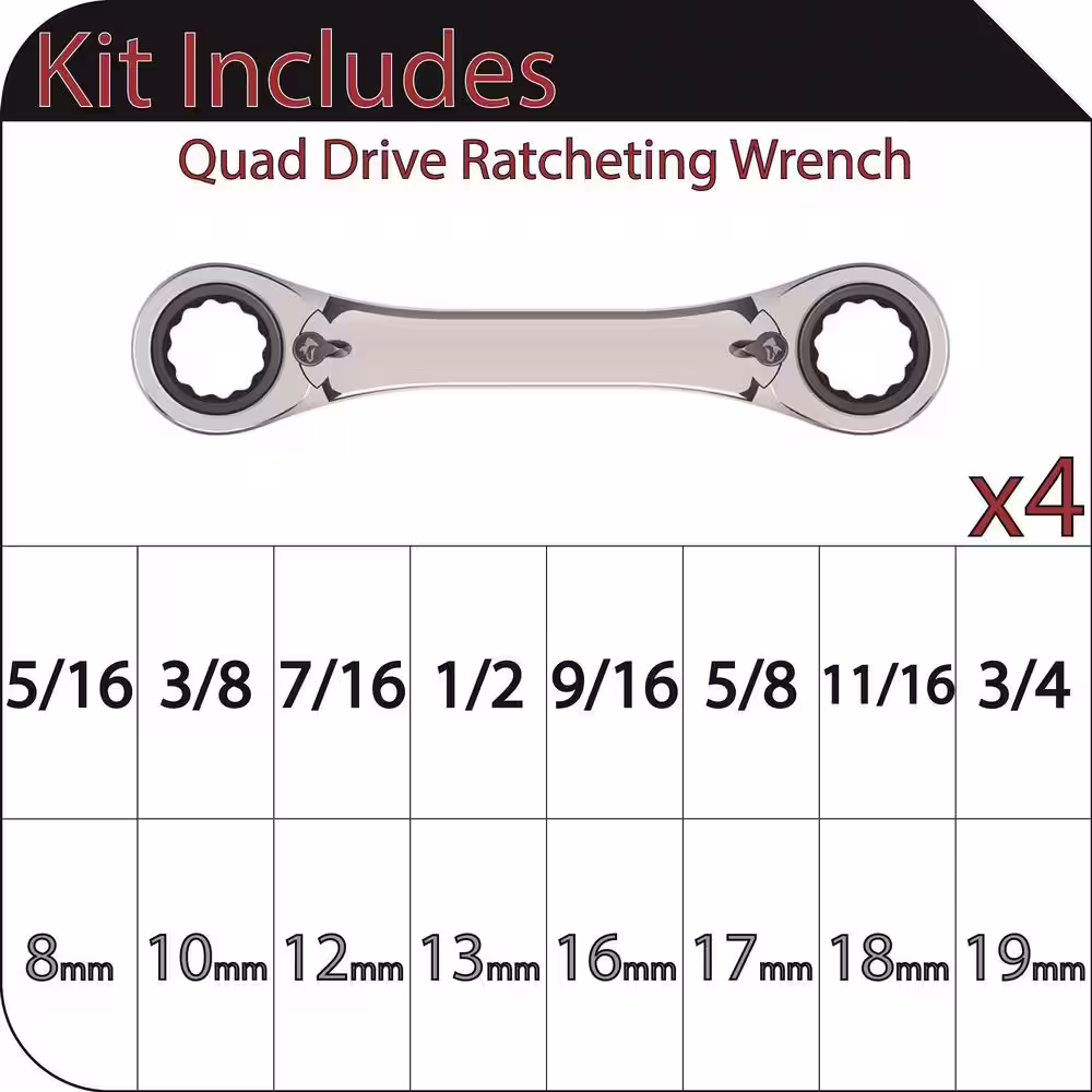 Husky SAE/MM Quad Drive Ratcheting Wrench Set (4-Piece)