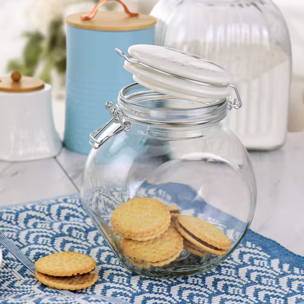 None 1.9 qt. Glass Canister with Decorated Ceramic Lid