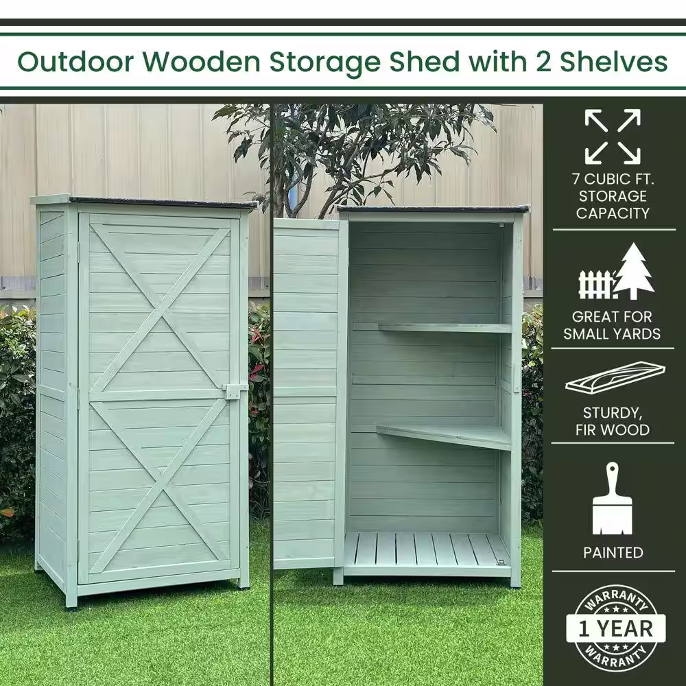 Hanover 1.7 ft. x 4.7 ft. Wooden Storage Shed with Shelves in Green