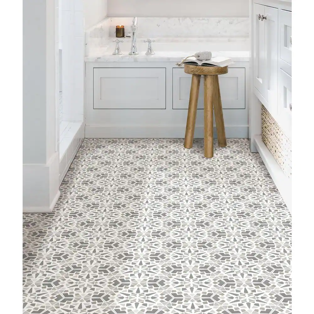 FloorPops Ribera 10.4 in. W x 9 in. L Grey Peel & Stick Vinyl Tile Flooring (9 sq. ft./case)