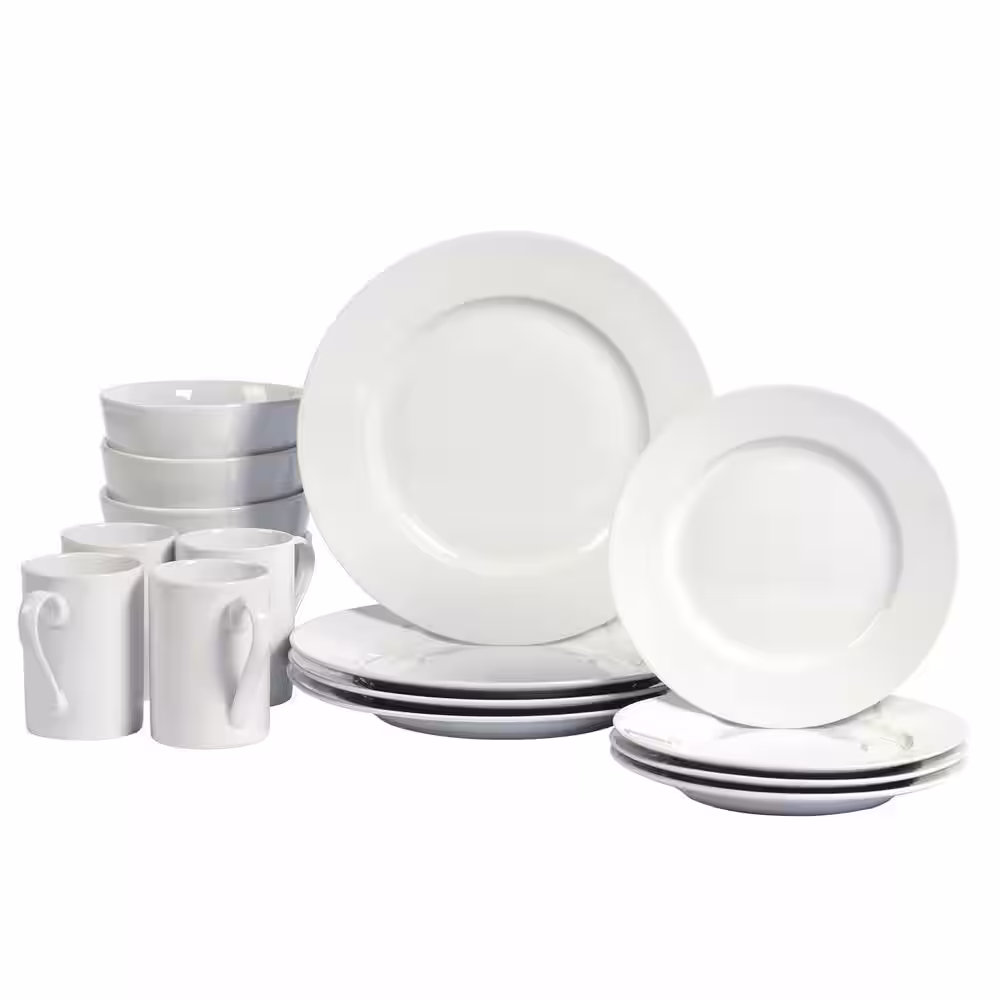 Tabletops Gallery 16-Piece Casual White Ceramic Dinnerware Set (Service for 4)