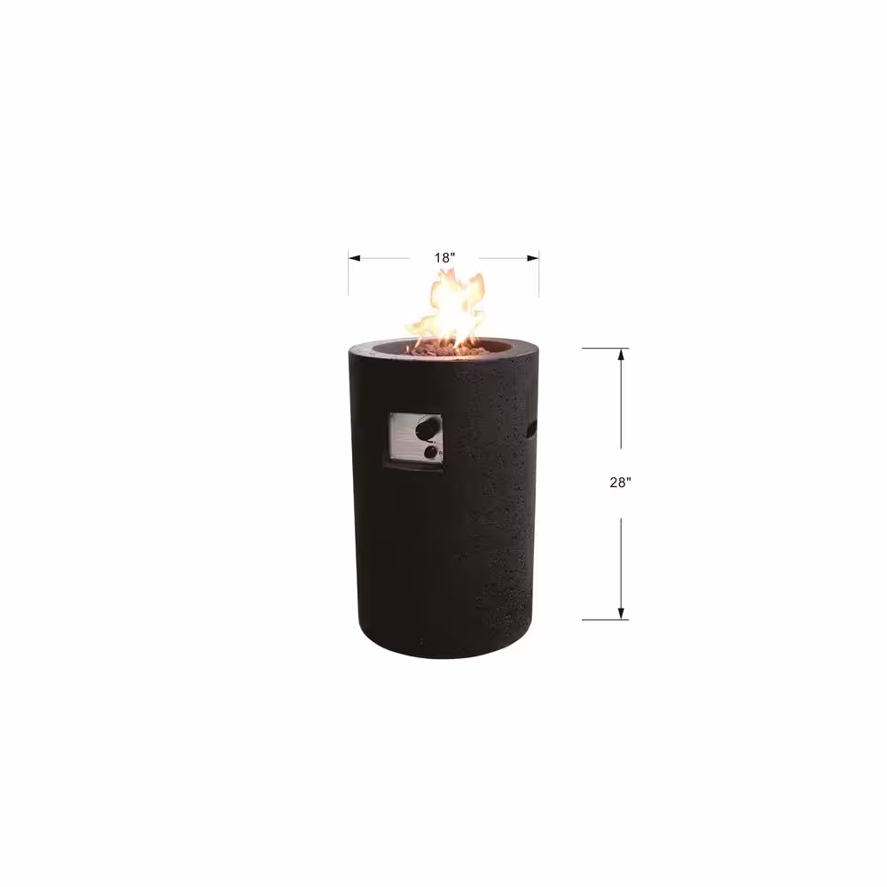 Modeno Lave Tube 27.6 in. Round Concrete Propane Fire Pit Column in Propane in Baroque Black