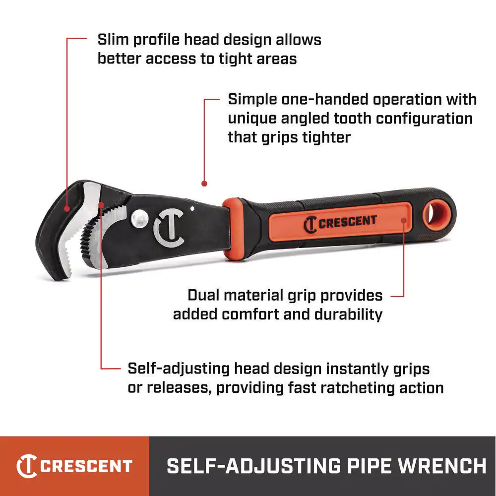 Crescent 12 in. Self-Adjusting Pipe Wrench with Grip