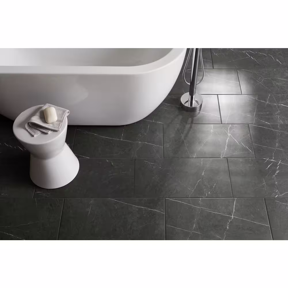 MSI Nero Marquina Black 12 in. x 24 in. Matte Porcelain Stone Look Floor and Wall Tile (16 sq. ft./Case)