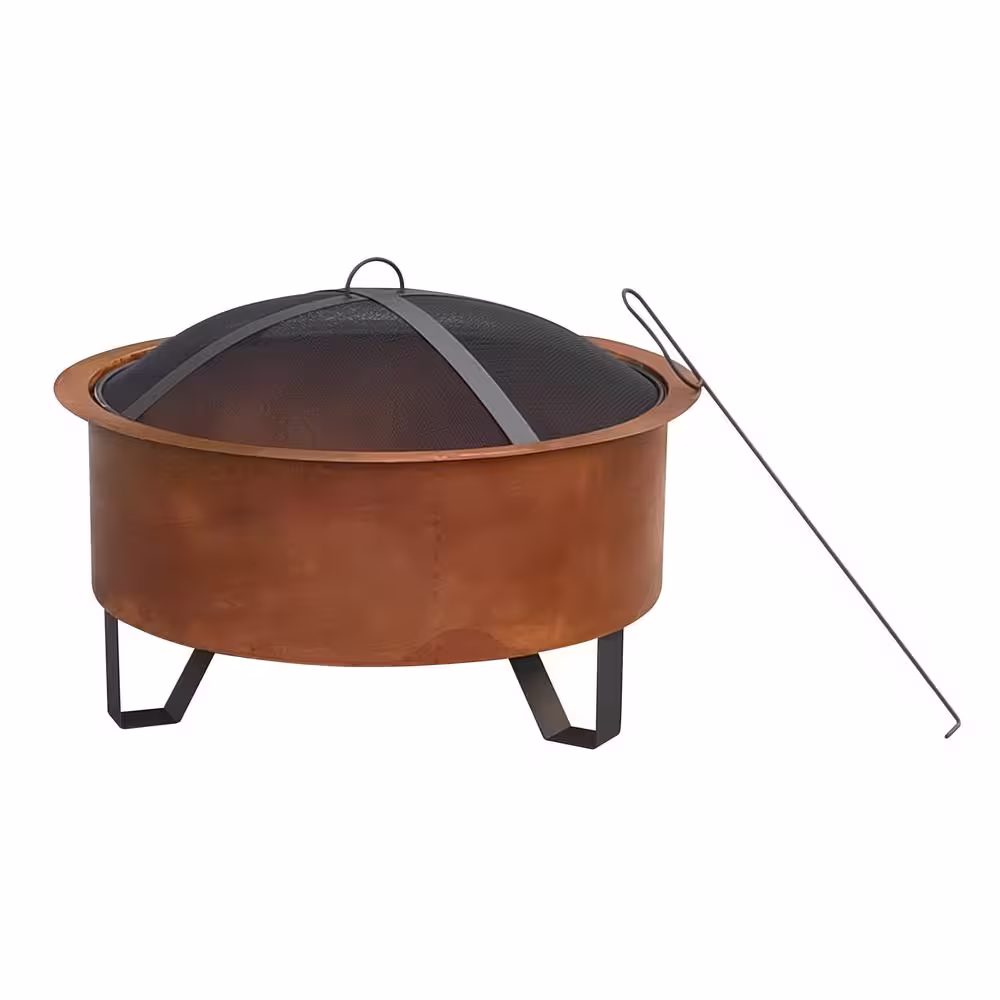 None Tripoli 26 in. Diam Wood Burning Fire Pit with lid and poker