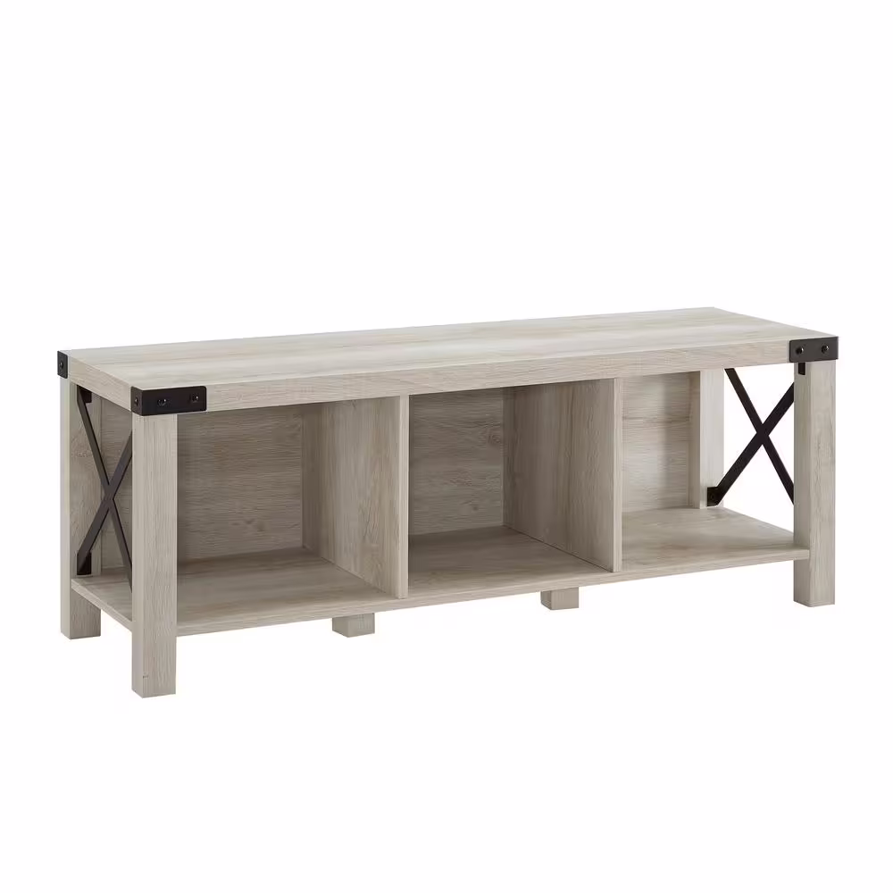 Welwick Designs White Oak Rustic Farmhouse Wood & Metal Entry Bench