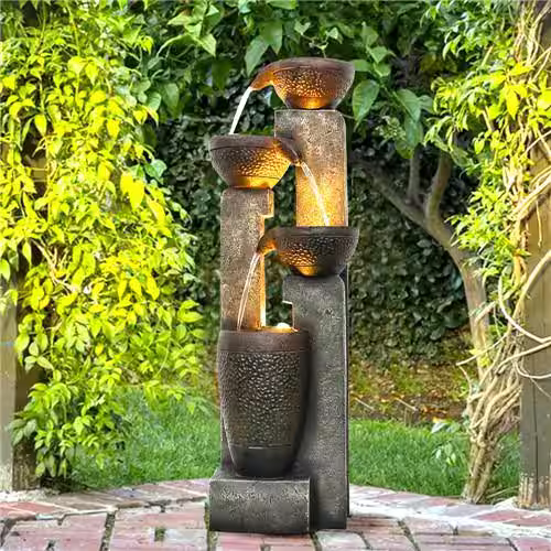 None 40 in. H Modern Tiered Outdoor Water Fountain Garden Water Features with Warm LED Light
