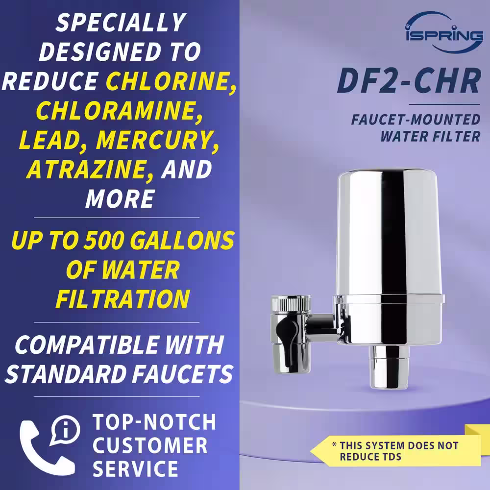 ISPRING DF2 Series 500 Gal. Faucet Mount Water Filtration System, BPA Free, Chrome Finish