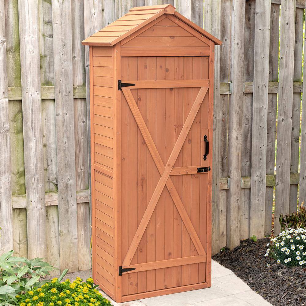 Leisure Season 32 in. W x 22 in. D x 76 in. H Medium Brown Cypress Vertical Shed with Drop Table