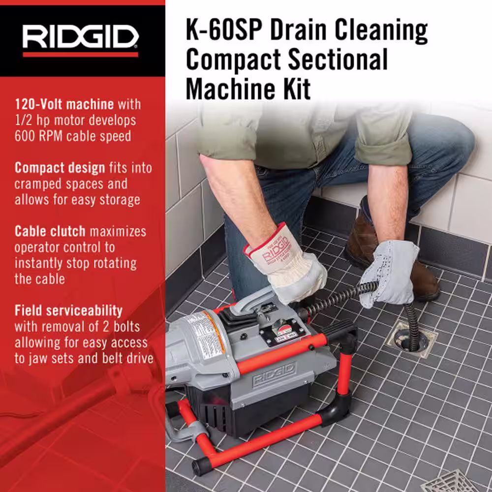 RIDGID K-60SP Compact Sectional Drain Cleaning Snake Auger Sewer Machine Plus Tool Kit + Guide Hose