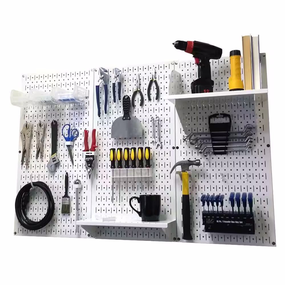Wall Control 32 in. x 48 in. Metal Pegboard Standard Tool Storage Kit with White Pegboard and White Peg Accessories