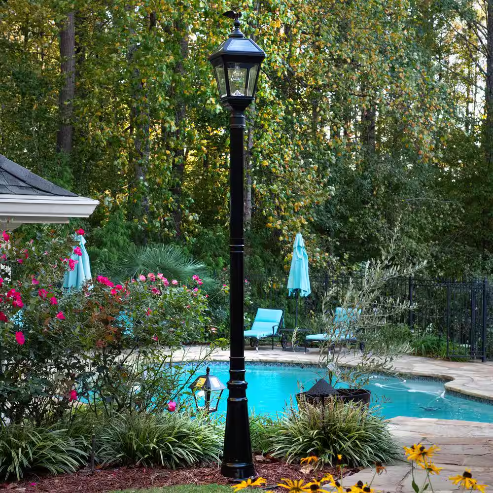 GAMA SONIC Imperial II Bulb 1-Light Black Resin LED Outdoor Solar Post Light with 3 in. Fitter
