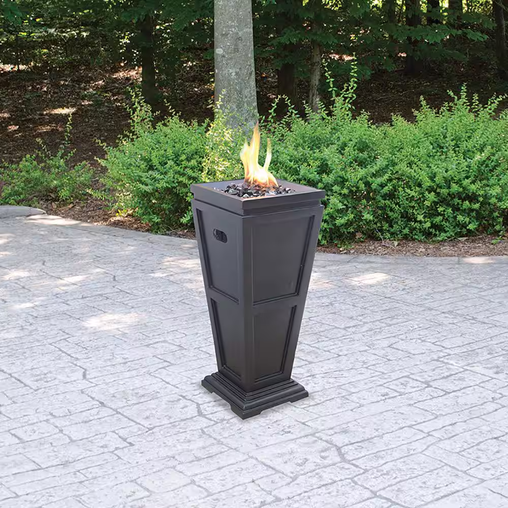 UniFlame 11.8 in. W x 11.8 in. D LP Gas Fire Pit with Match Light Ignition and Black Fire Glass