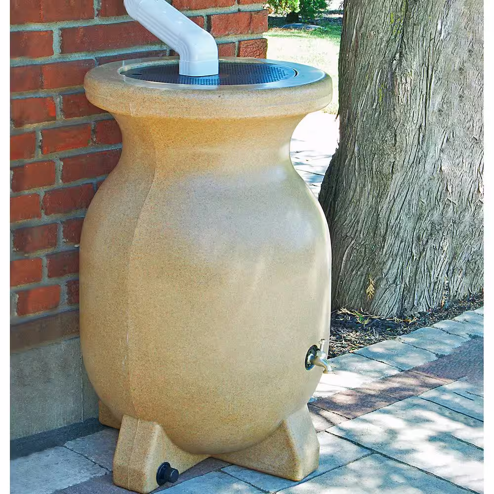 Koolatron Koolscapes Stone-Look Rain Barrel 55 Gal. (210L) Beige, Eco-Friendly Gardening, Water Conservation
