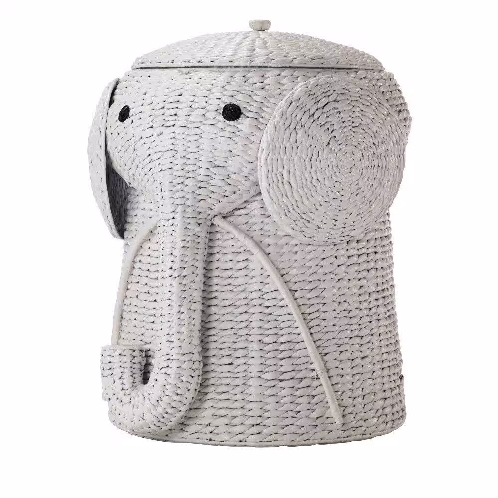 Home Decorators Collection Elephant White Woven Basket with Lid (20.5