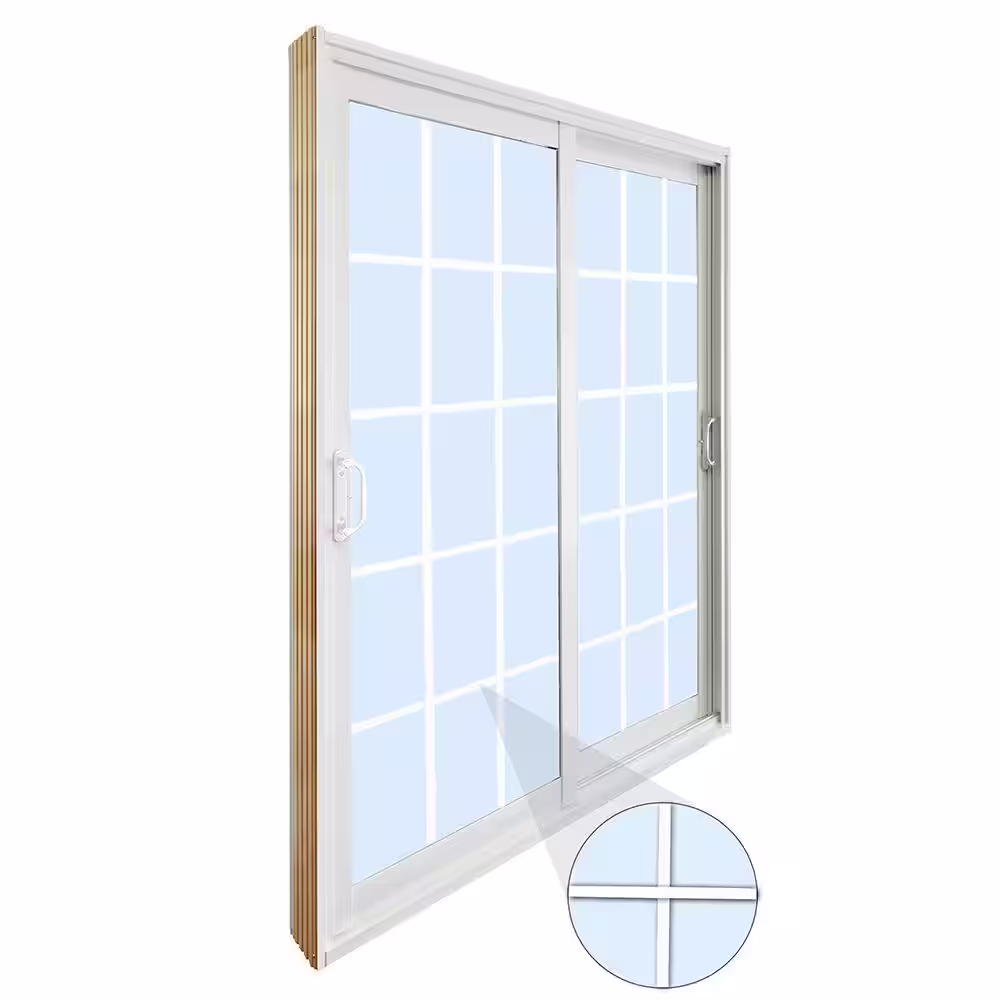 Stanley Doors 72 in. x 80 in. Double Sliding Patio Door with 15 Lite Internal White Flat Grill