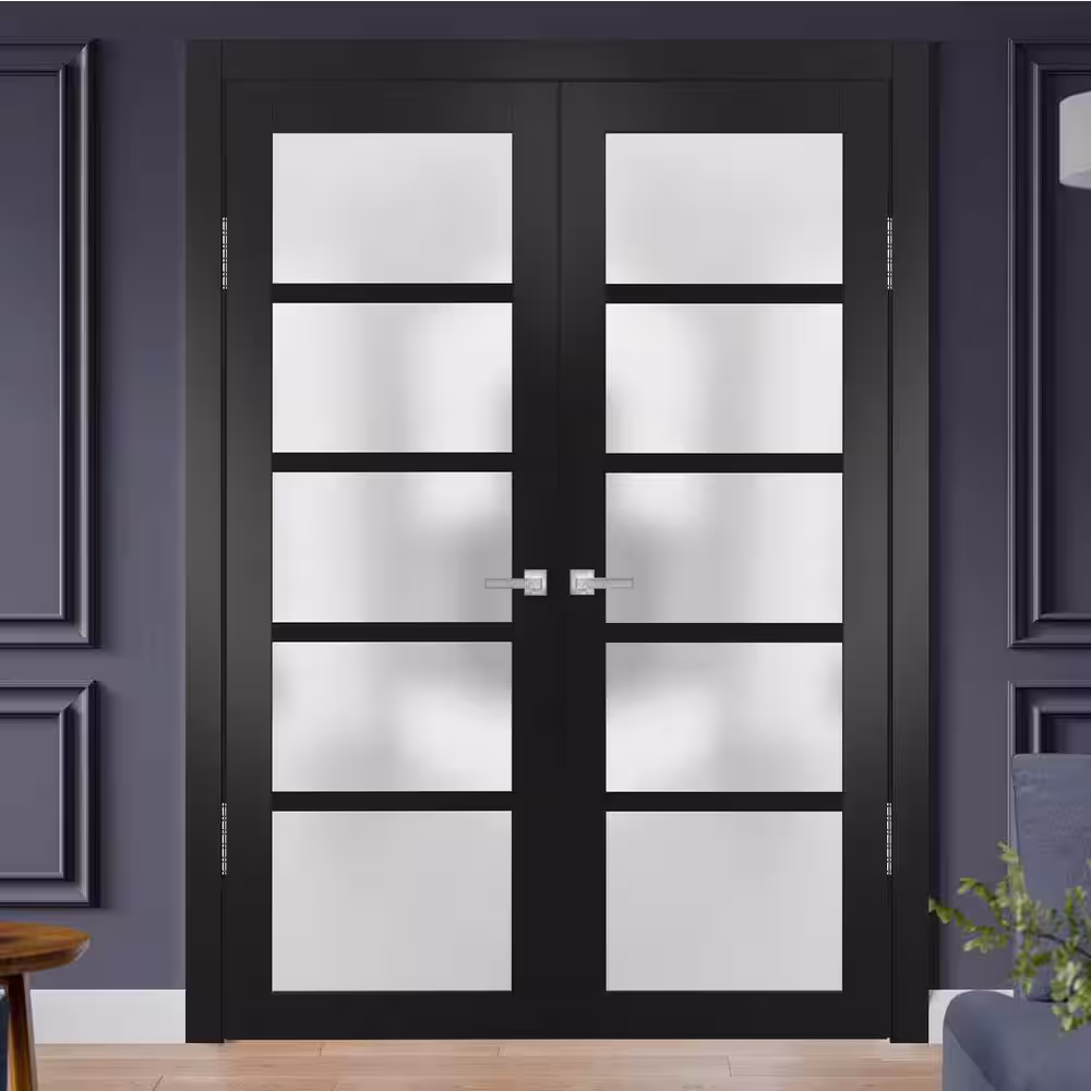Sartodoors 4002 72 in. x 96 in. Single Panel Black Finished Pine Interior Door Slab with Hardware