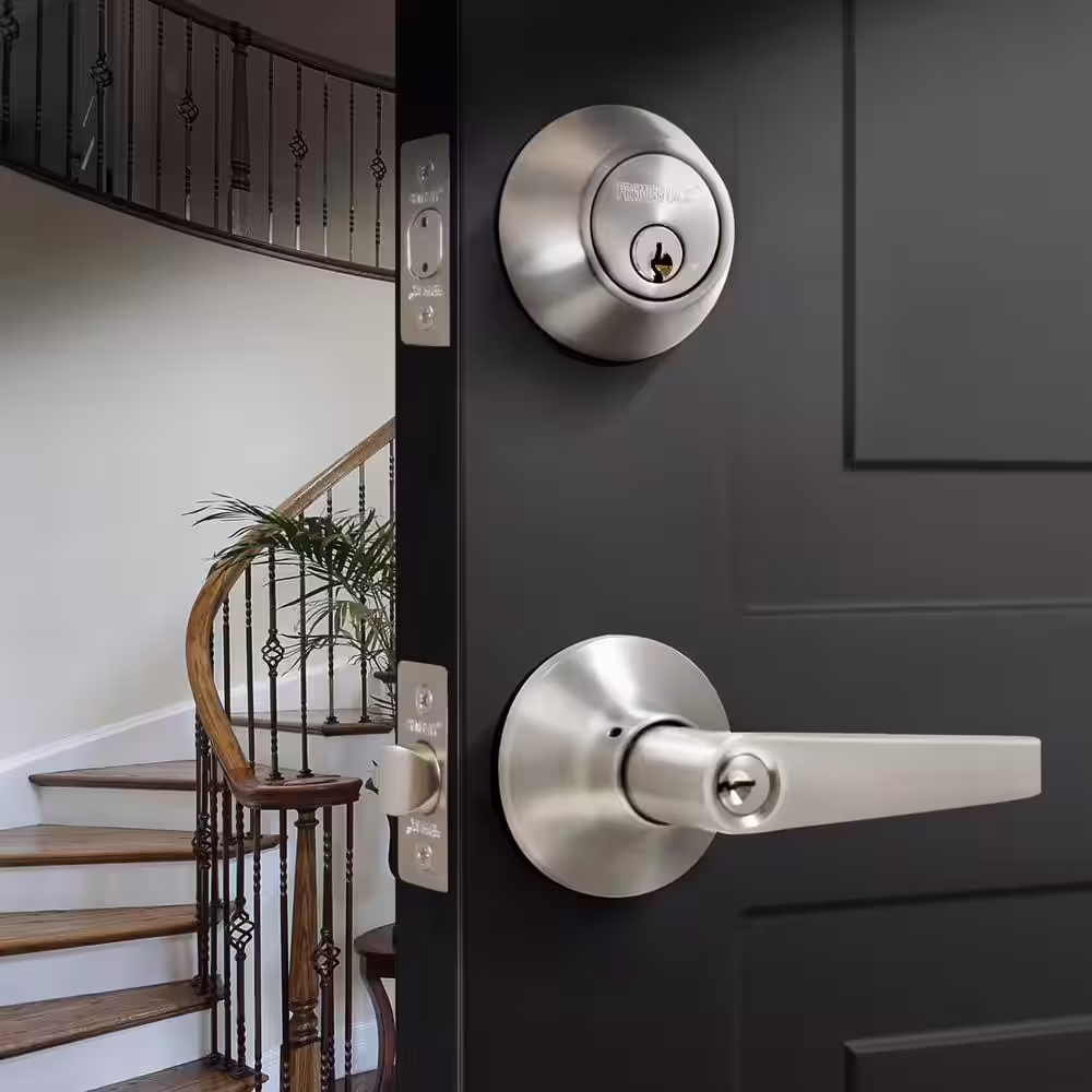 Premier Lock Stainless Steel Entry Door Handle Combo Lock Set with Deadbolt and 4 KW1 Keys, Keyed Alike
