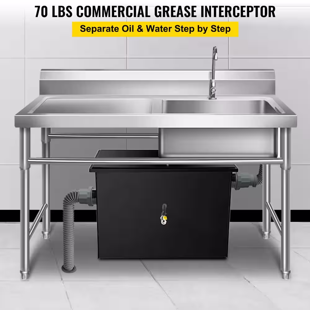 VEVOR Commercial Grease Interceptor 70 lbs. Carbon Steel Grease Trap 35 GPM Grease Interceptor Trap Under Sink Grease Trap